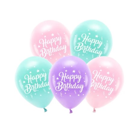 Balony Eco 26 cm, Happy Birthday, różowy
