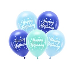 Balony Eco 26 cm, Happy Birthday, niebieski