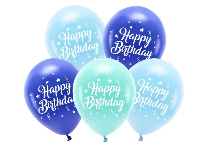 Balony Eco 26 cm, Happy Birthday, niebieski