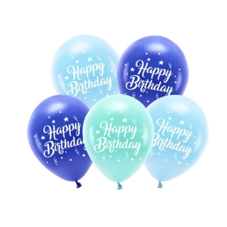 Balony Eco 26 cm, Happy Birthday, niebieski