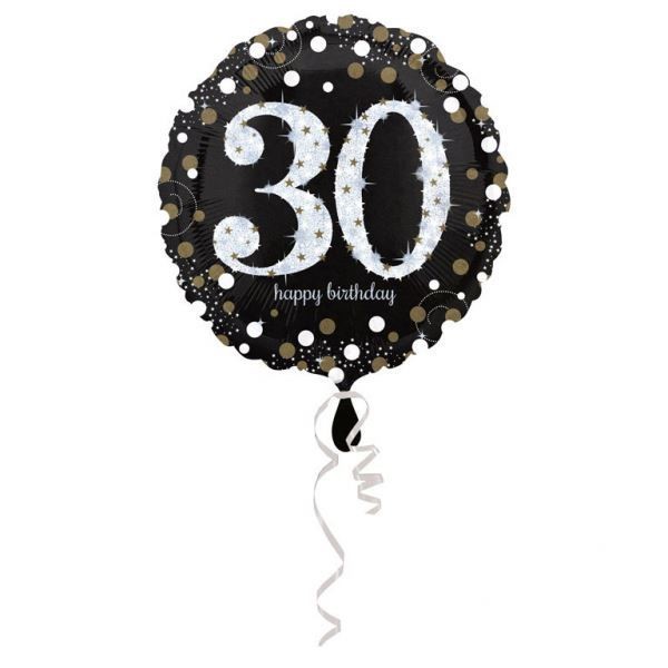 Balon, foliowy "30" złoto,srebrno-czarny 43cm