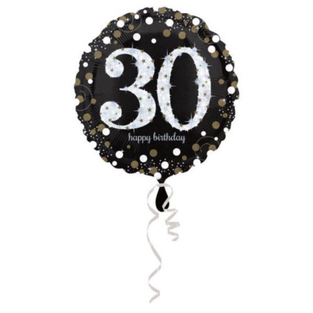 Balon, foliowy "30" złoto,srebrno-czarny 43cm