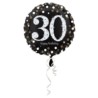 Balon, foliowy "30" złoto,srebrno-czarny 43cm