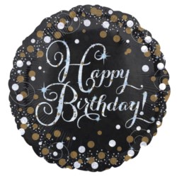 Balon foliowy Happy Birthday czarny 43cm