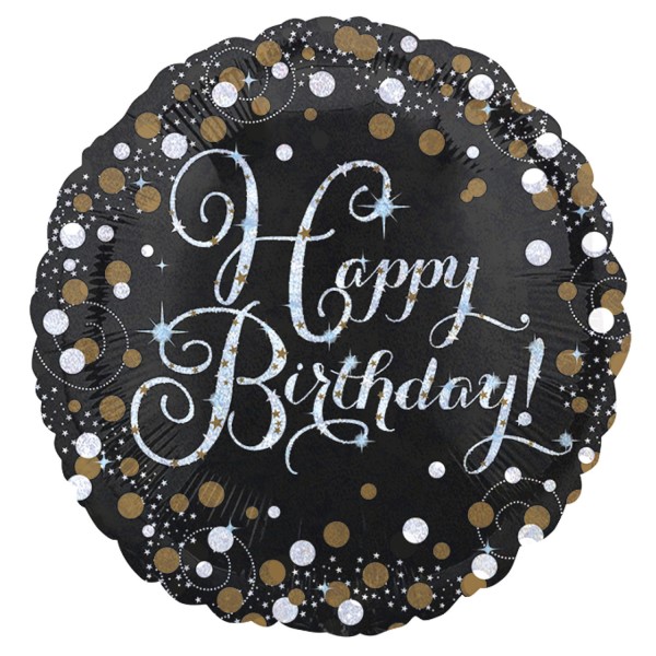 Balon foliowy Happy Birthday czarny 43cm