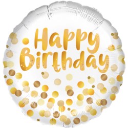 Balon foliowy Happy Birthday złote konfetti 45 cm