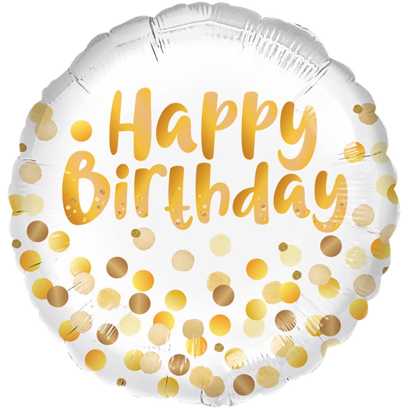Balon foliowy Happy Birthday złote konfetti 45 cm