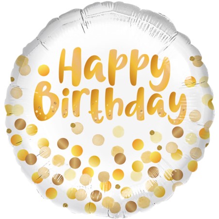 Balon foliowy Happy Birthday złote konfetti 45 cm