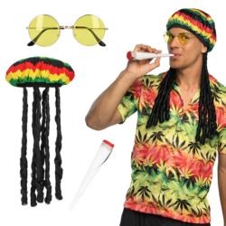 Zestaw Rasta kapelusz, okulary imprezowe,papieros