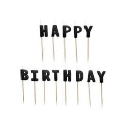 Świeczki urodzinowe Happy Birthday, 2.5 cm, czarny