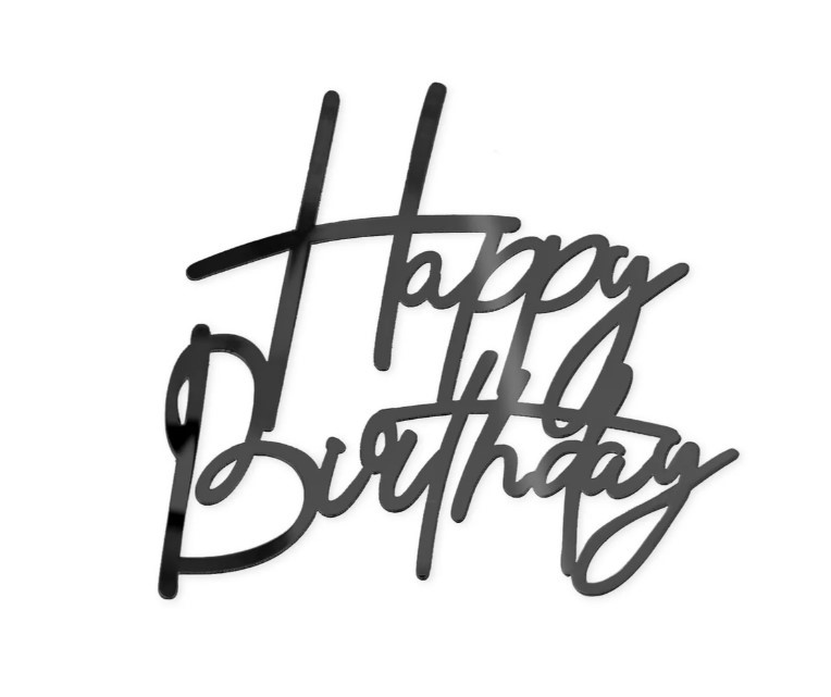 Topper na bok tortu Happy Birthday czarny DIY 1...