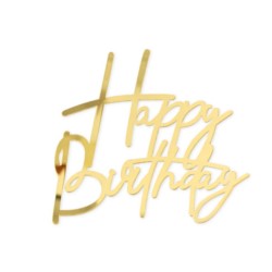 Topper na bok tortu Happy Birthday złoty lustrz...