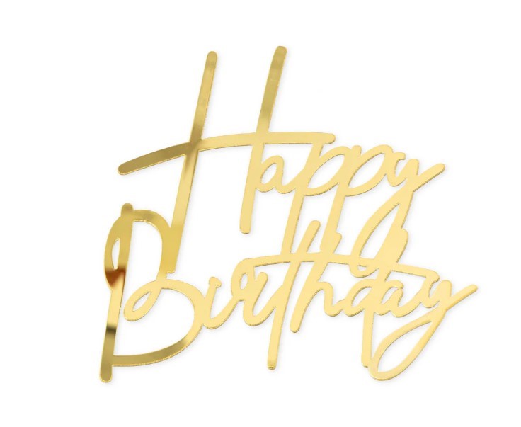 Topper na bok tortu Happy Birthday złoty lustrz...