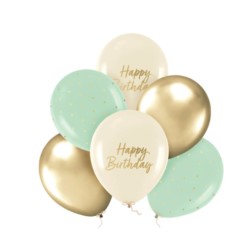 Balony Happy Birthday zielone, beżowe i złote 1...