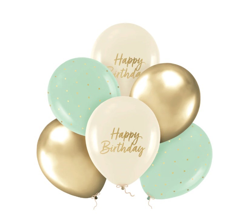 Balony Happy Birthday zielone, beżowe i złote 1...