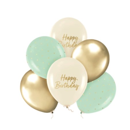 Balony Happy Birthday zielone, beżowe i złote 1...