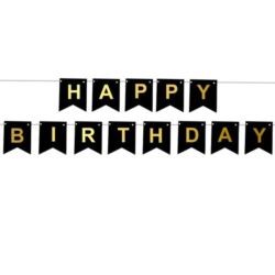 Baner urodzinowy happy birthday czarny