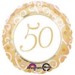Balon, foliowy "50" ROCZNICA, złoto-biała