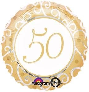 Balon, foliowy "50" ROCZNICA, złoto-biała