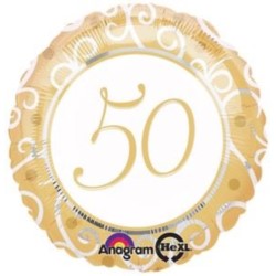 Balon, foliowy "50" ROCZNICA, złoto-biała
