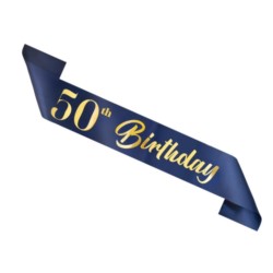 Szarfa urodzinowa 50th Birthday granatowo-złota