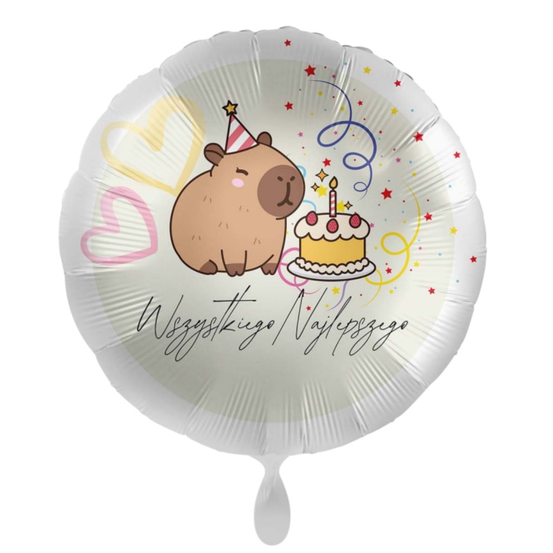 Balon foliowy okrągły Kapibara Urodzinowy 43cm