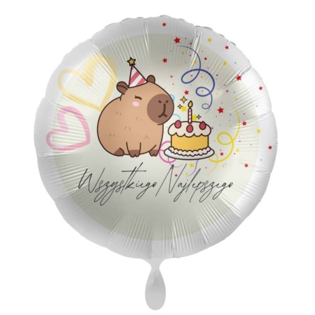 Balon foliowy okrągły Kapibara Urodzinowy 43cm