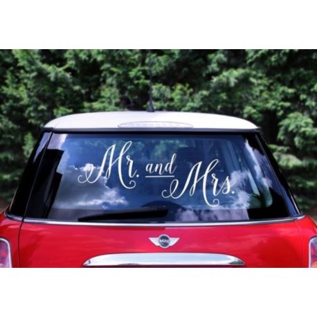 Naklejka ślubna na samochód - Mr.and Mrs